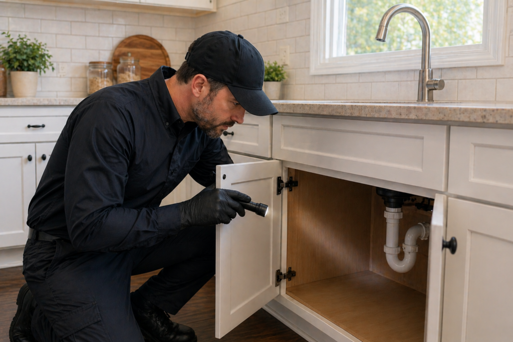 Man looking under sink