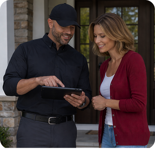Technician with a customer